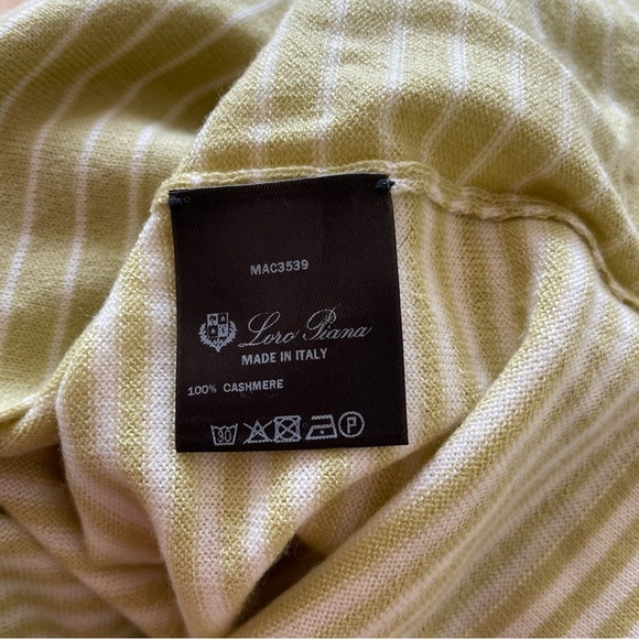 Loro Piana Chartreuse White Cashmere Striped Short Sleeve Crewneck T-Shirt EUC S - Picture 9 of 12